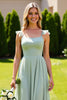Load image into Gallery viewer, Sage Green Chiffon Spaghetti Straps A Line Long Bridesmaid Dress