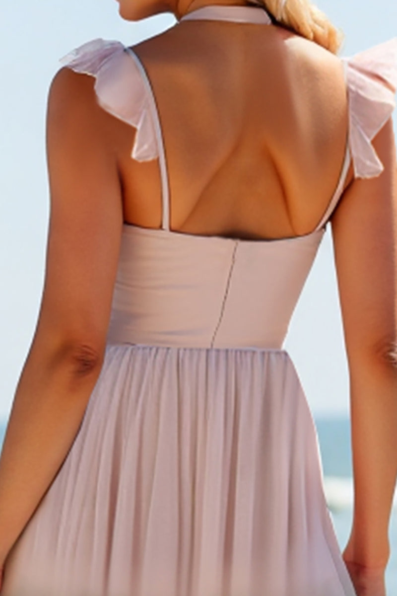 Load image into Gallery viewer, Candy Pink A Line Keyhole Long Bridesmaid Dress