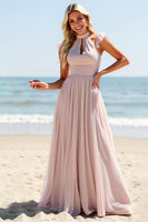 Load image into Gallery viewer, Candy Pink A Line Keyhole Long Bridesmaid Dress