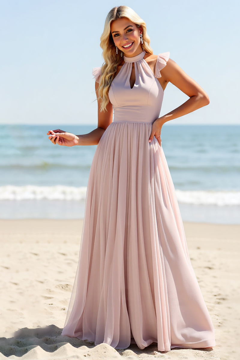 Load image into Gallery viewer, Candy Pink A Line Keyhole Long Bridesmaid Dress