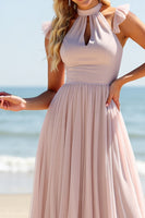 Load image into Gallery viewer, Candy Pink A Line Keyhole Long Bridesmaid Dress