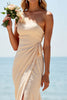 Load image into Gallery viewer, Apricot Sheath One Shoulder Ruched Long Bridesmaid Dress with Slit
