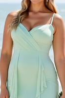 Load image into Gallery viewer, Mint Green Chiffon A Line Long Bridesmaid Dress with Ruffles