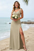 Load image into Gallery viewer, Olive Sheath Satin Spaghetti Straps Long Bridesmaid Dress with Slit