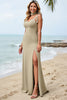 Load image into Gallery viewer, Olive Sheath Satin Spaghetti Straps Long Bridesmaid Dress with Slit