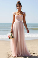 Load image into Gallery viewer, Candy Pink A Line Pleated Long Bridesmaid Dress with Slit