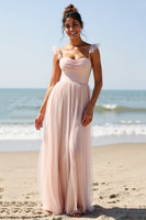 Load image into Gallery viewer, Candy Pink A Line Pleated Long Bridesmaid Dress with Slit