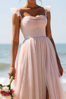 Load image into Gallery viewer, Candy Pink A Line Pleated Long Bridesmaid Dress with Slit