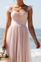 Load image into Gallery viewer, Candy Pink A Line Pleated Long Bridesmaid Dress with Slit