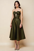 Load image into Gallery viewer, Olive Satin A Line Strapless Keyhole Midi Homecoming Dress