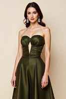 Load image into Gallery viewer, Olive Satin A Line Strapless Keyhole Midi Homecoming Dress