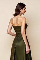 Load image into Gallery viewer, Olive Satin A Line Strapless Keyhole Midi Homecoming Dress