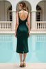 Load image into Gallery viewer, Pine Satin V Neck Beaded Midi Bodycon Homecoming Dress with Slit