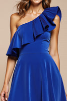 Load image into Gallery viewer, Royal Blue One Shoulder Ruffled A Line Short Homecoming Dress