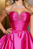 Load image into Gallery viewer, Fuchsia A Line Satin Strapless Short Corset Homecoming Dress