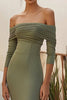 Load image into Gallery viewer, Dusty Sage Sheath Off the Shoulder Ruched Long Formal Dress
