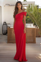 Load image into Gallery viewer, Red One Shoulder Chiffon Sheath Ruched Formal Dress
