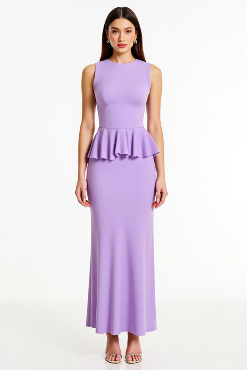 Load image into Gallery viewer, Lilac Sheath Long Formal Dress with Ruffles