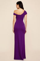 Load image into Gallery viewer, Plum Ruched Satin Sheath Asymmetrical Long Formal Dress