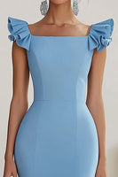 Load image into Gallery viewer, Sky Blue Satin Square Long Sheath Formal Dress with Ruffles