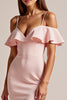 Load image into Gallery viewer, Pink Satin V Neck Long Sheath Prom Dress with Slit
