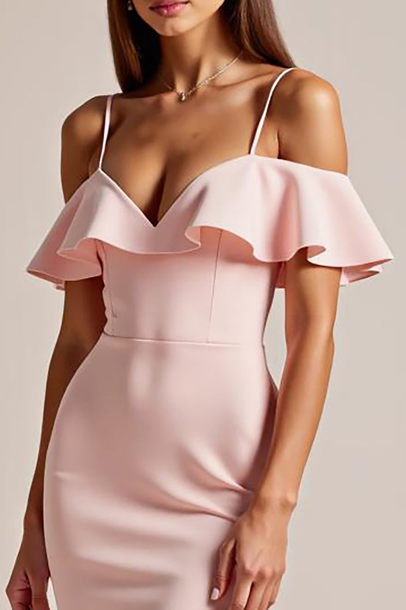 Load image into Gallery viewer, Pink Satin V Neck Long Sheath Prom Dress with Slit