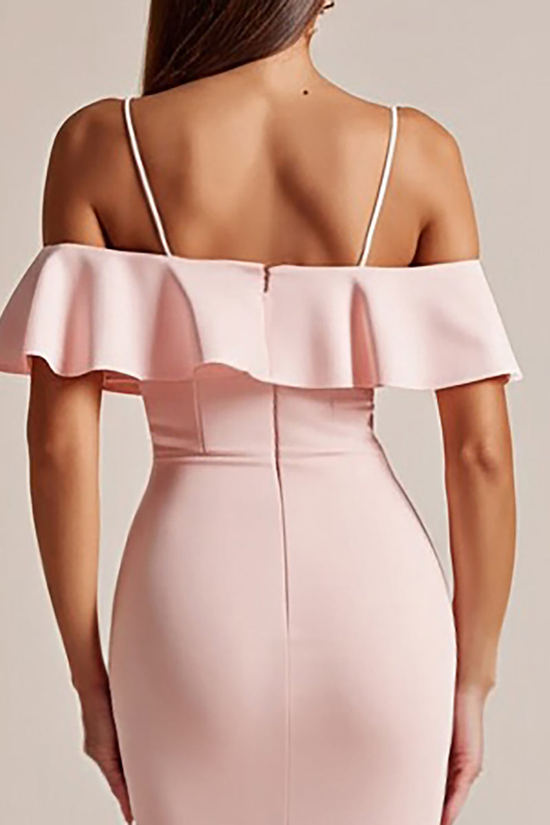 Load image into Gallery viewer, Pink Satin V Neck Long Sheath Prom Dress with Slit