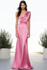 Load image into Gallery viewer, Pink Satin V Neck Long Sheath Prom Dress