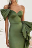 Load image into Gallery viewer, Olive Satin One Shoulder Long Mermaid Prom Dress with Ruffles