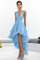 Load image into Gallery viewer, Sky Blue Organza High-Low A Line Boho Dress with Ruffles
