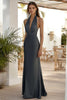 Load image into Gallery viewer, Dark Grey Satin Halter Long Mermaid Prom Dress