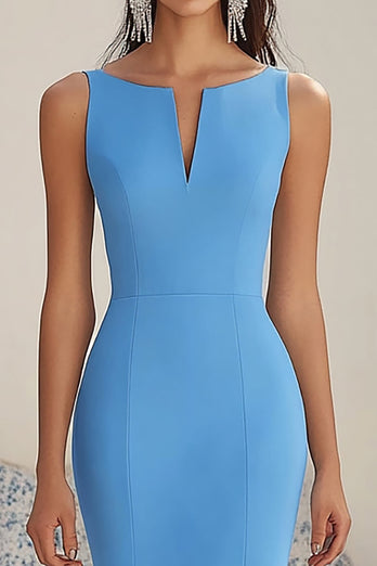 Blue Chiffon Sleeveless Long Mermaid Formal Dress with Ruffles