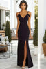 Load image into Gallery viewer, Black Sheath V Neck Long Satin Prom Dress with Slit