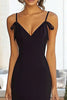 Load image into Gallery viewer, Black Sheath V Neck Long Satin Prom Dress with Slit