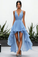 Load image into Gallery viewer, Sky Blue High-Low Organza A Line Boho Dress with Ruffles