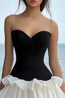 Load image into Gallery viewer, Black and White Chiffon Short Graduation Dress with Ruffles