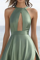 Load image into Gallery viewer, Dusty Sage Chiffon Short Graduation Dress with Slit