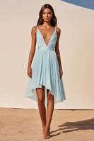Load image into Gallery viewer, Sky Blue Chiffon V Neck Short Graduation Dress
