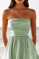 Load image into Gallery viewer, Sage Green Satin Strapless Short Graduation Dress