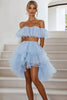 Load image into Gallery viewer, Sky Blue Two Pieces Tulle Short Graduation Dress with Ruffles