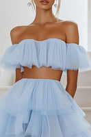 Load image into Gallery viewer, Sky Blue Two Pieces Tulle Short Graduation Dress with Ruffles