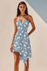 Load image into Gallery viewer, Blue White Flower Sweetheart Flower Asymmetrical Short Summer Dress
