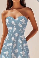 Load image into Gallery viewer, Blue White Flower Sweetheart Flower Asymmetrical Short Summer Dress