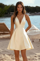 Load image into Gallery viewer, Daffodil Satin A Line V Neck Short Graduation Dress