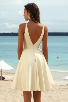 Daffodil Satin A Line V Neck Short Graduation Dress