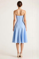 Load image into Gallery viewer, Sky Blue A Line Satin Midi Graduation Dress with Bow