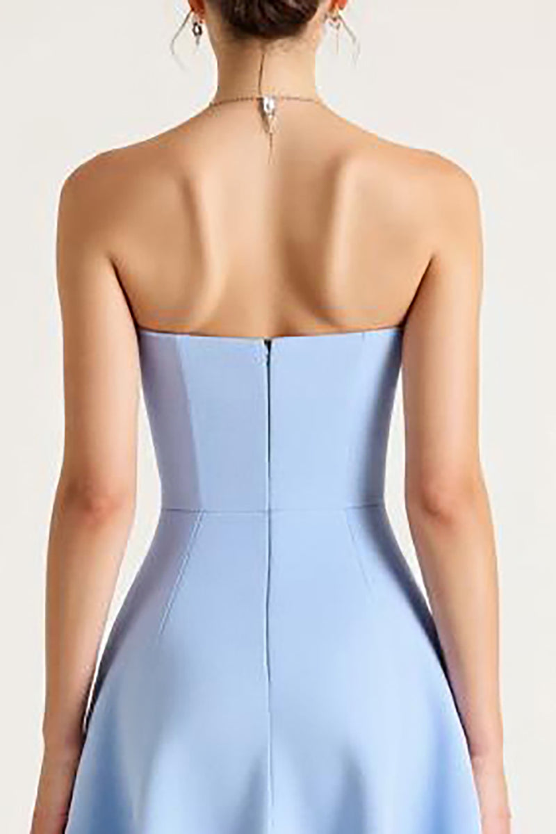 Load image into Gallery viewer, Sky Blue A Line Satin Midi Graduation Dress with Bow