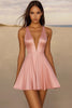 Load image into Gallery viewer, Pink A Line Satin V Neck Short Graduation Dress