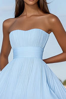 Load image into Gallery viewer, Sky Blue Chiffon Pleated Short Graduation Dress with Ruffles