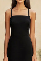 Load image into Gallery viewer, Black Satin Midi Bodycon Formal Dress with Ruffles